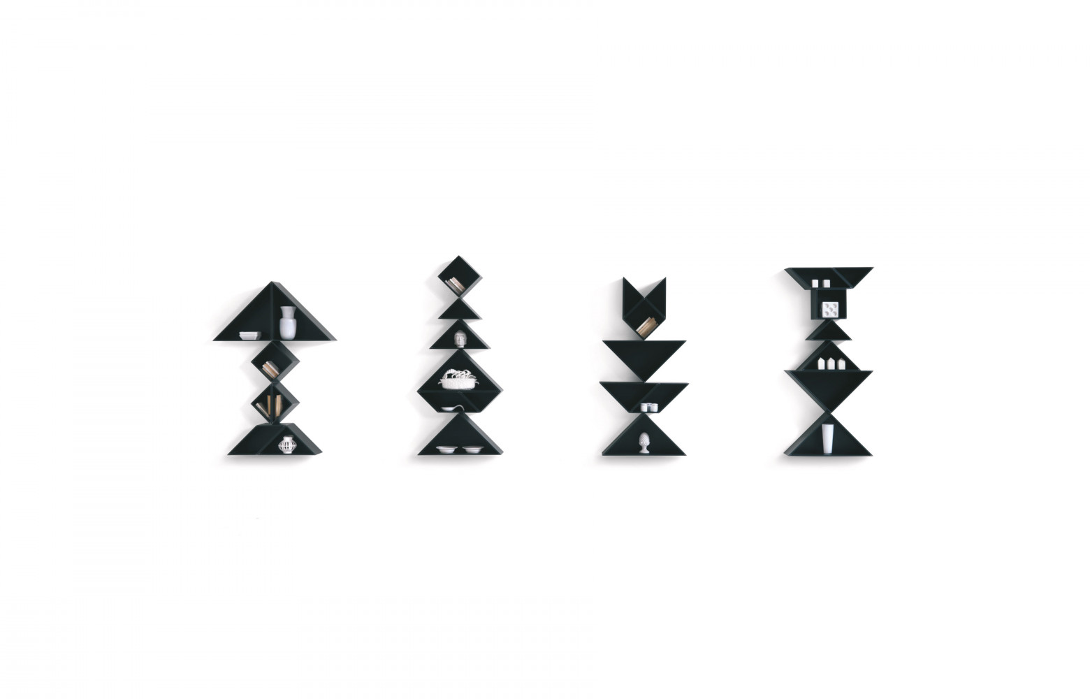 Bibliothèque géométrique Tangram, en bois laqué, carrés, losanges et triangles à composer soi-même, 32 coloris, design Daniele Lago,...