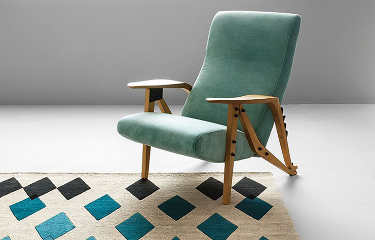 Le fauteuil « Gilda » est disponible en cuir et en tissus.