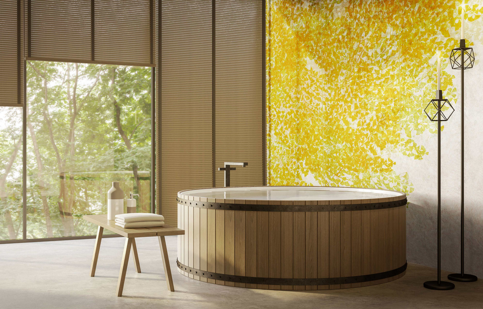 Carrelage en grès cérame, collection « Gli Artisti », modèle Ginko, design Asako Hishiki, 100 x 300 cm (FuoriFormato).