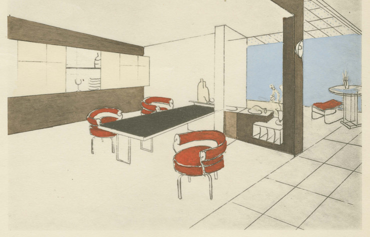 Perspective du bar et de la salle à manger de l’appartement place Saint-Sulpice, 1927.