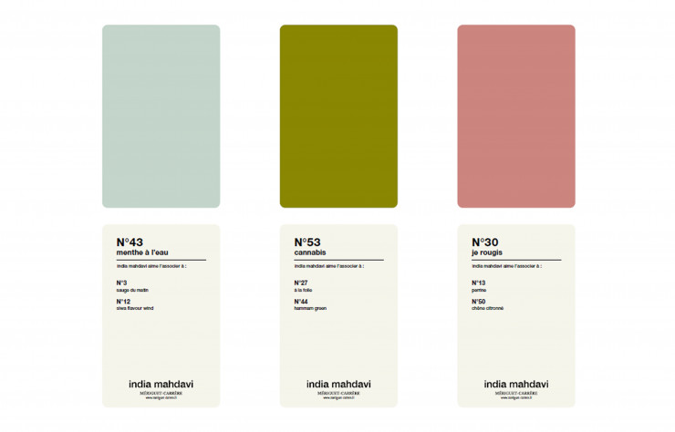 On retrouve l’humour et la poésie d’India Mahdavi dans les noms qu’elle a donnés à chacune de ces 56 nuances.