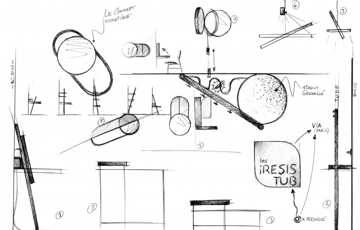Les premiers croquis de Bastien Chapelle pour Résistub productions.