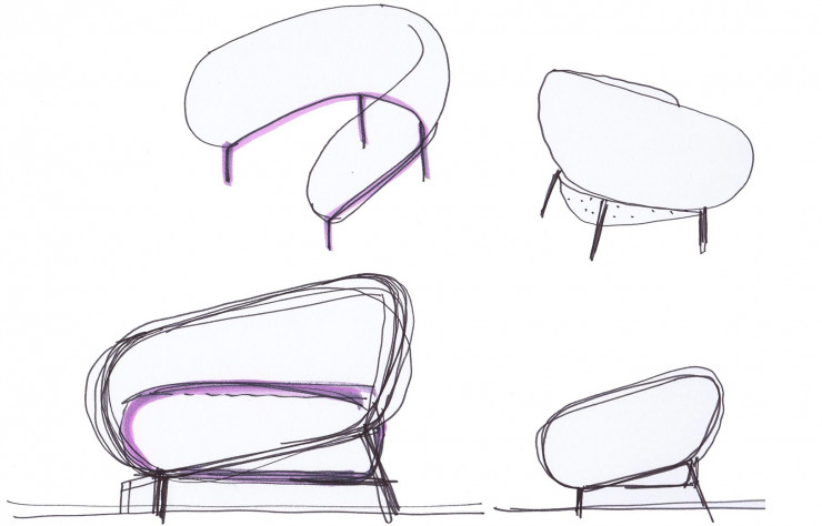 Un des premiers croquis du fauteuil Curl.