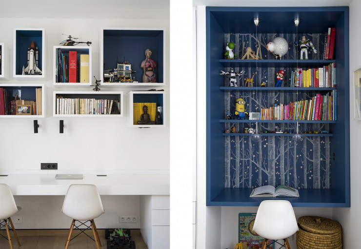 A gauche, le bureau d’Olivia et à droite, celui des enfants.