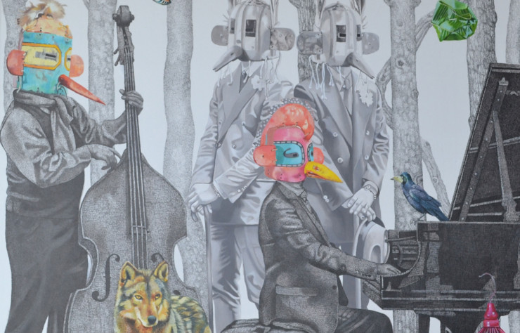 Fausse Note, toile au feutre et à l’acrylique de Nurhidayat (2019).