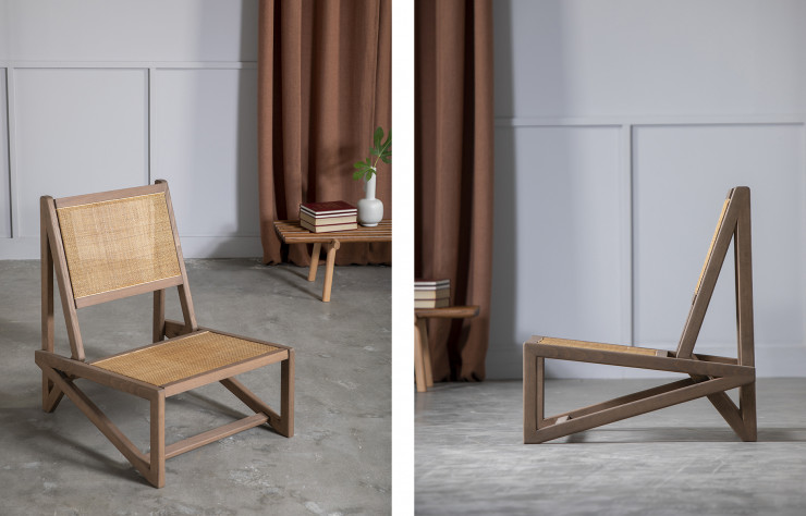 Le fauteuil « Ti », partagé entre des lignes contemporaines et des référence à la rigueur chaleureuse des années 50.