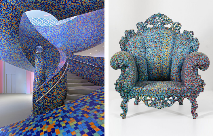Du Groninger Museum au fauteuil « Proust », le pointillisme se décline à différentes échelles avec Alessandro Mendini.