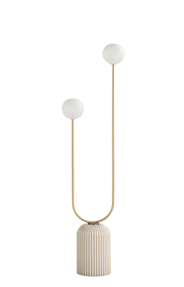 Lampadaire « Moi non plus » en acier, laiton satiné, céramique et verre, design Margaux Keller, 1 400 €....