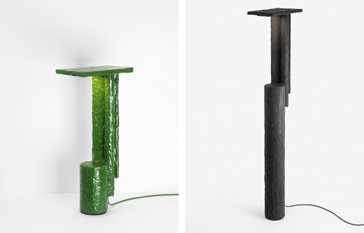 Les lampes Chewed et Coal Soul attestent d’un goût prononcé pour l’expérimentation, en termes de forme, comme de matière et de texture.