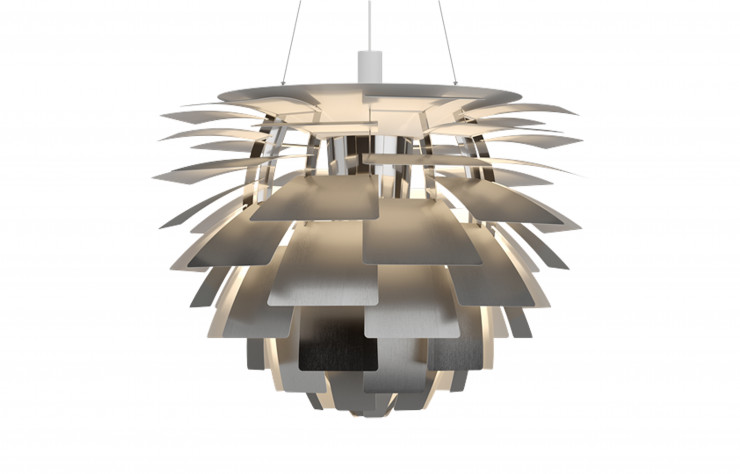 Les créations de Poul Henningsen, comme ici le modèle Artichoke, sont pensées comme des objets mettant en œuvre les dernières découvertes sur la lumière.