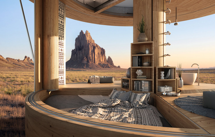 Dans un espace de 27 m2, l’aménagement se veut forcément intelligent, notamment avec un sol qui intègre couchages et rangements.