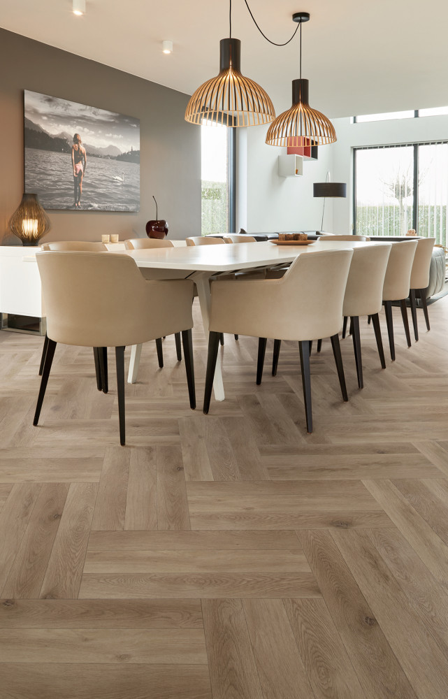 Parquet Meadow en stratifié, 100 % étanche à l’eau, à chevrons, collection « The Naturals » (Core-...