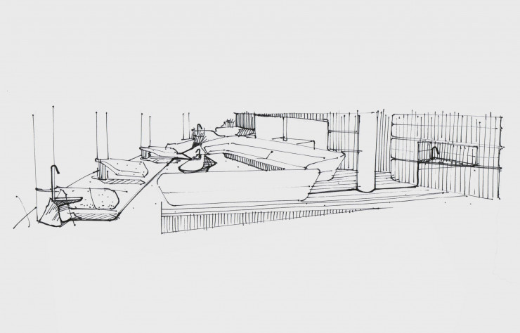 Croquis préparatoire de l’agence Viewport pour l’intérieur du Spaceport.
