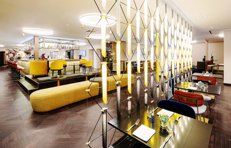 Claustra de lampes Mozaik signé Designheure au Grand Hotel Bregenz.