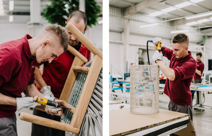 La main de l’homme est essentielle à la fabrication des meubles et luminaires de Kettal.