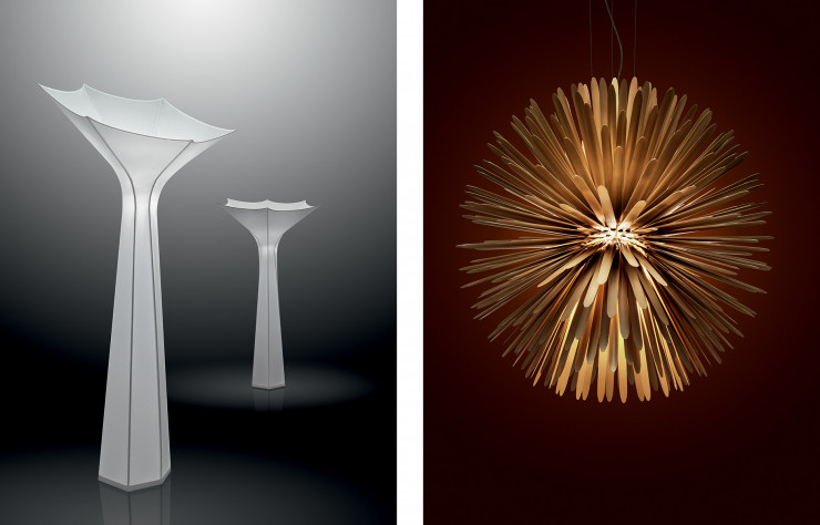 Lampe sur pied Belle-de-jour d’Illaria Marelli et applique Sun – Light of love de Tord Boontje (Foscarini).