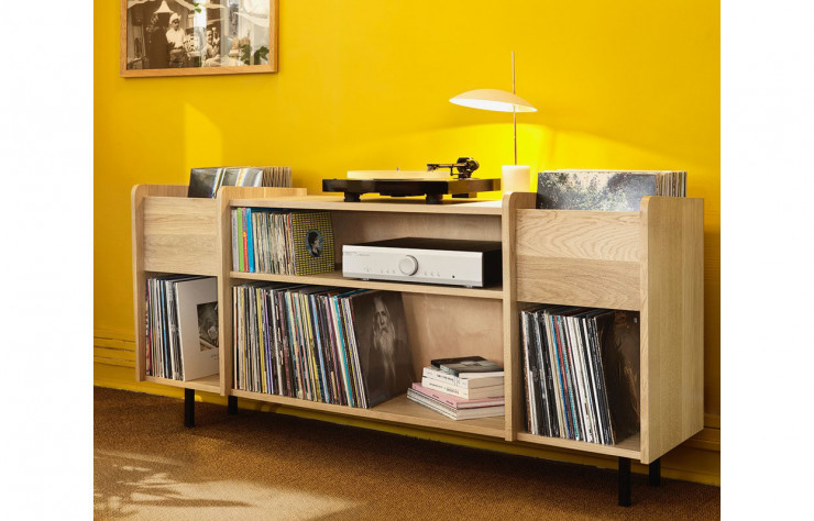 La collection de meuble pour vinyles Nationale 7/Ground Zero dispose de bacs supérieurs comme chez les disquaires.