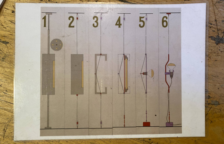 Etudes réalisées avec Pio Manzu pour la lampe Parentesi.