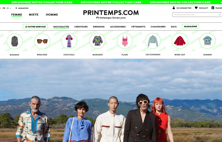 Le vert fluo est au cœur de la charte graphique de Printemps.com. Un choix à la fois moderne et naturel.