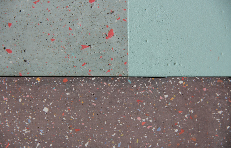 Echantillons de Cosmos Concrete, un projet de mobilier sur-mesure en béton décoratif haute-performance.