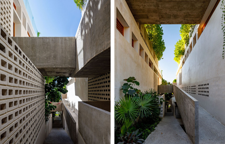 La nature est omniprésente, même au travers du parcours qui relie les habitations.