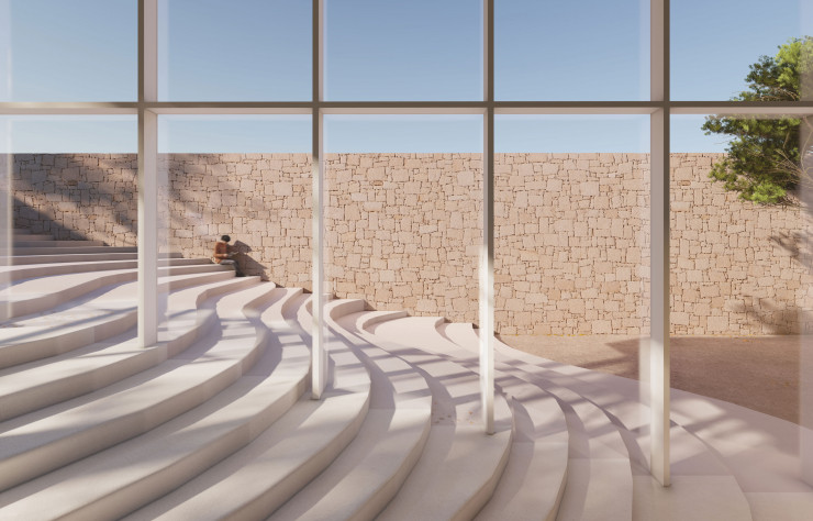 Les marches de l’école et espace culturel Edmond-Simeoni, à Lumio.
