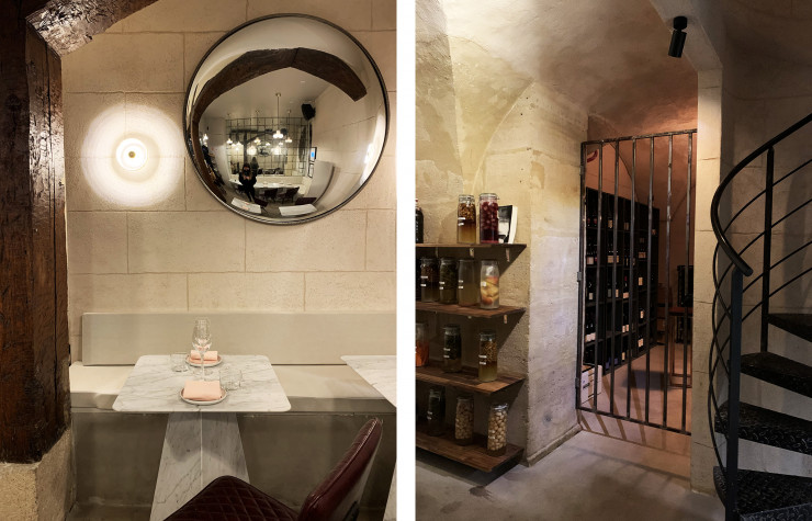 A l’étage comme au niveau inférieur où se dévoile la cave, le dépouillement du décor met en lumière la finesse de l’adresse.