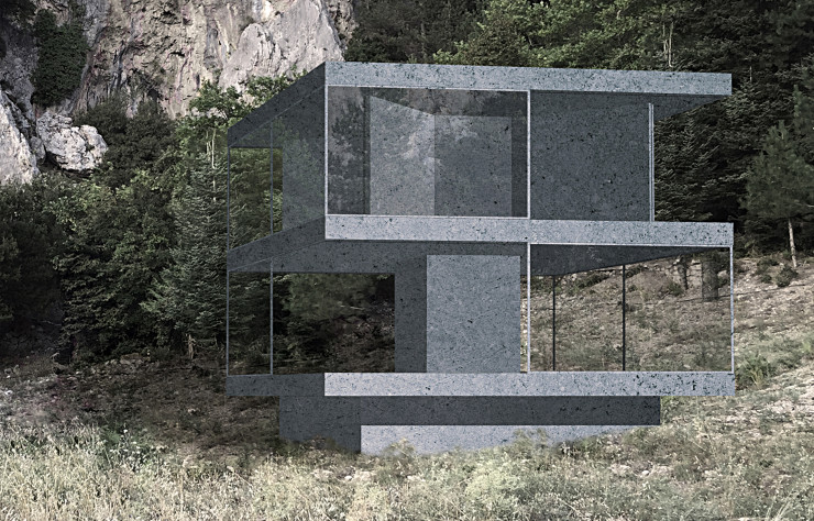Le pavillon en béton, futur projet en Grèce : des plans libres autour d’un escalier central…