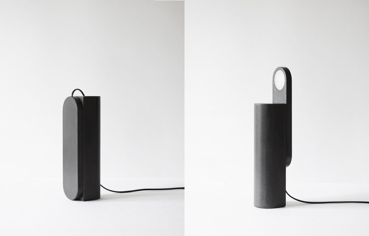 La lampe Möja, deux modules en bétons qui s’aimantent et s’assemblent de différentes manières.