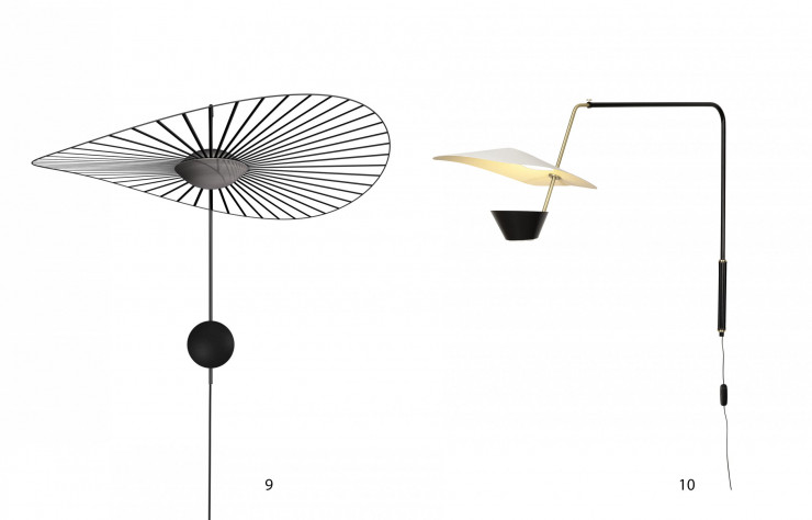 9/ Potence Vertigo Nova, design Constance Guisset, 1 600 €. Petite Friture.10/ Applique G25 en métal, design Pierre Guariche, 1 350 €. Sammode Studio.