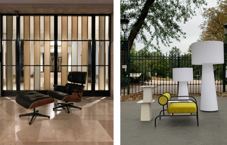 Grâce à la plateforme de location avec option d’achat Yourse, le fauteuil Lounge des Eames (à gauche) ou le Sofa with Arms de Shiro Kuramata (à droite) peuvent se retrouver chez vous durant deux, trois, quatre ou cinq ans. Et plus si affinités !