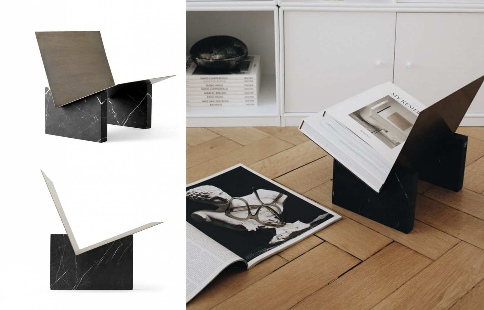 5/ Monuments, en marbre et laiton, design Dubokk, 452 €. Menu sur Madeindesign.com