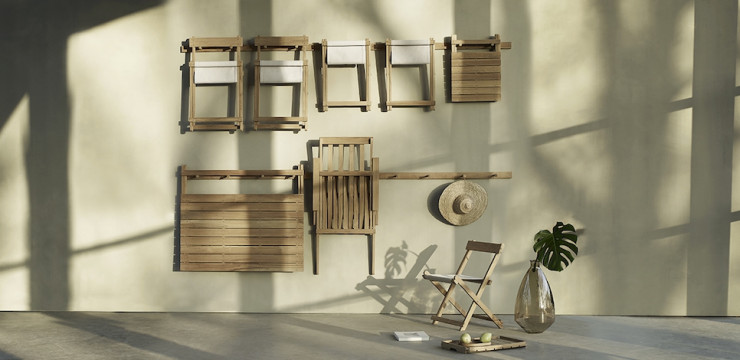La collection outdoor de Borge Mogensen suspendue au mur.