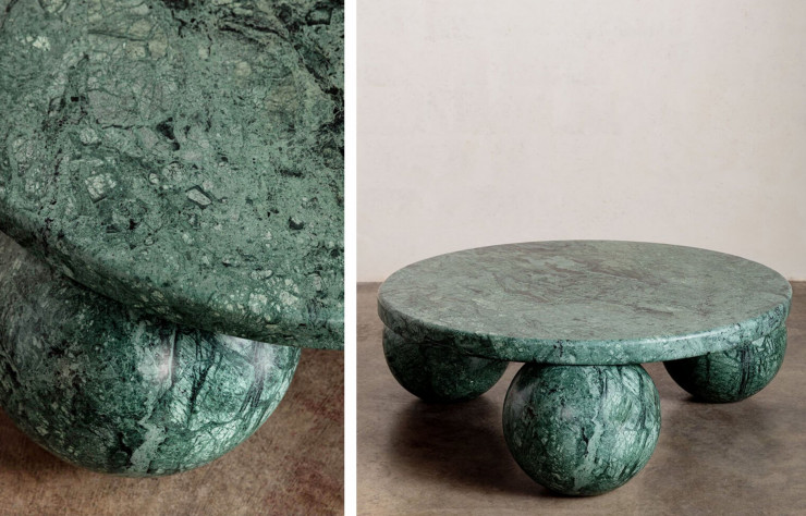 Table Basse Morro, taillée à la main dans le marbre « Endive ».