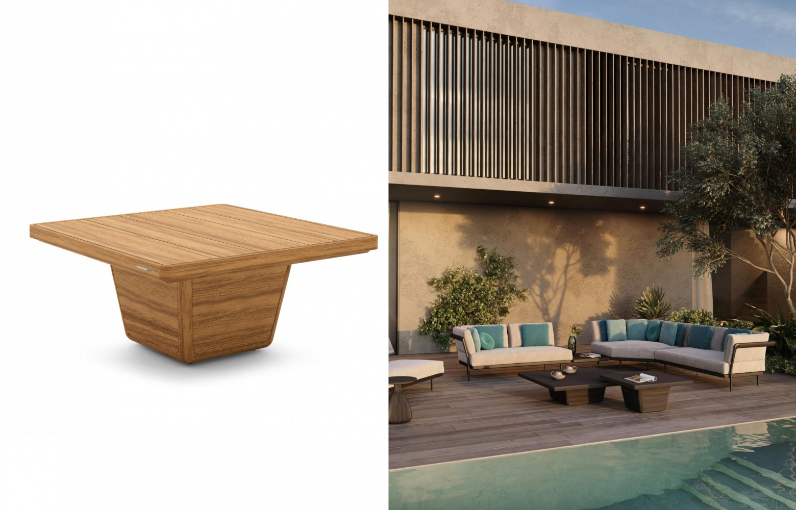4/ Table basse Cobi en teck brossé, design Matthew Townsend, à partir de 1 670 € (Manutti).