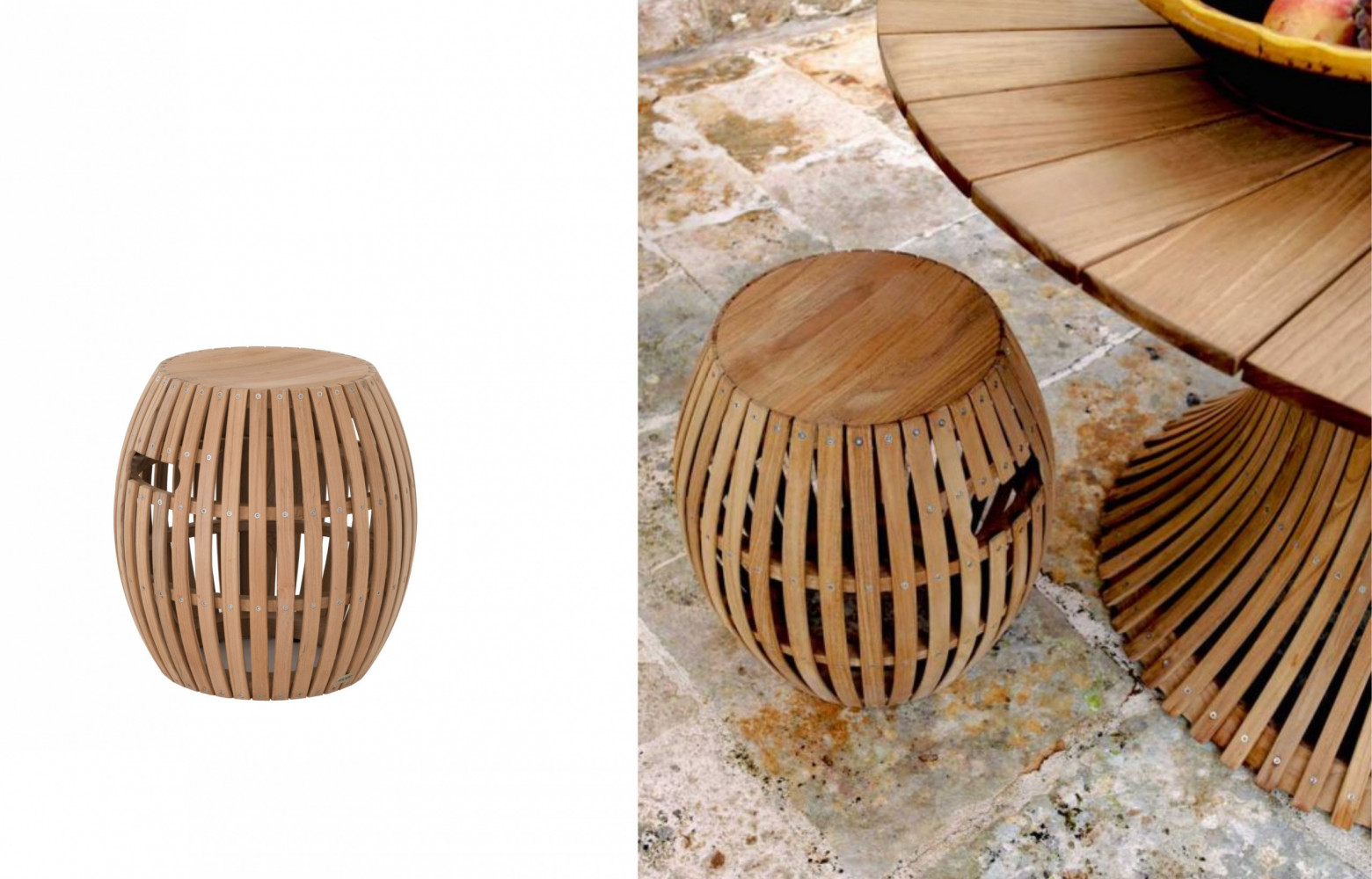 9/ Tabouret Swing en teck, 730 € (Unopiù).