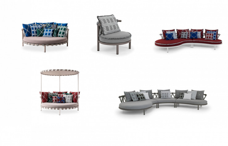 Collection «  Trampoline » (Cassina). Patricia Urquiola ajoute la dimension durable à toutes ses exigences en matière de création en utilisant des matériaux techniques recyclés et recyclables.
