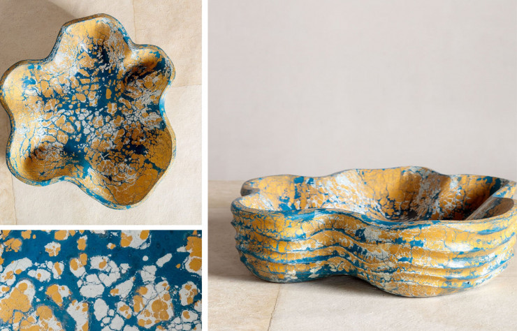 Le Rarity Large Bowl évoque la côte californienne avec son béton pigmenté de bleu et de jaune.