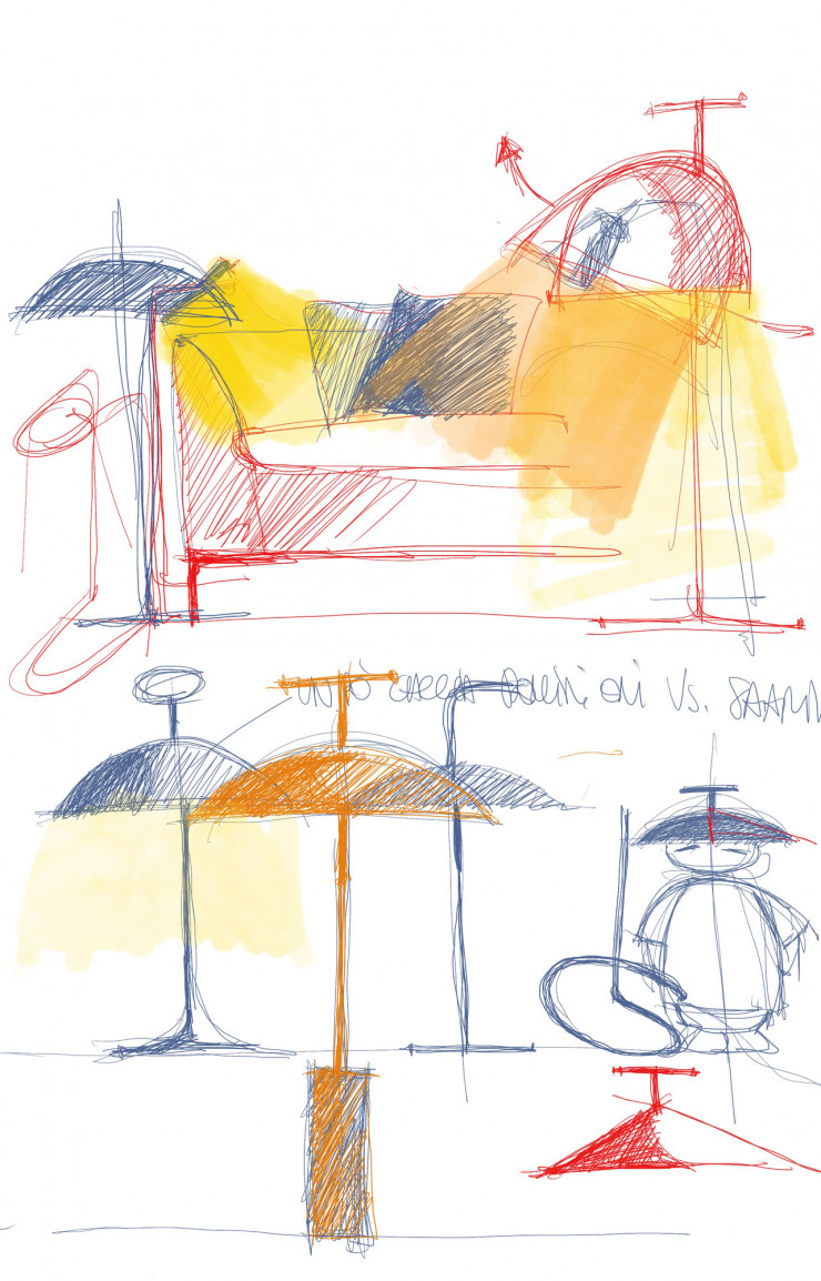 Croquis de Ferruccio Laviani pour la lampe Geen-A, un de nos coups de cœur d’avril 2021.