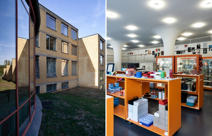 A gauche : A Bernau, l’école fédérale de la Confédération syndicale allemande générale (ADGB). Sa construction a été conduite par Hannes Meyer, architecte et urbaniste suisse, marxiste et directeur du Bauhaus de 1928 à 1930.