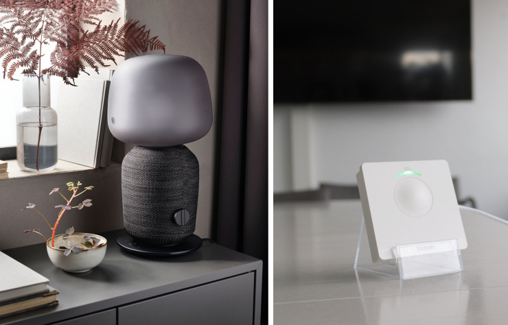 Cette lampe Symfonisk est aussi une enceinte Wi-Fi connectée, développée en partenariat avec l’entreprise Sonos (IKEA). / Un air sain est indispensable pour la santé et ce capteur de dioxyde de carbone Amun 716 CO2 Monitor permet de s’en assurer (Theben).