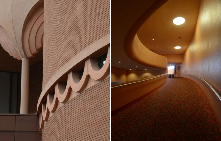L’intérieur a été conçu par l’élève et gendre de Frank Lloyd Wright, William Wesley Peters. L’acoustique n’y serait pas extraordinaire, ce qui n’empêche pas ce Grady Gammage Memorial Auditorium d’être l’un des hauts lieux de la comédie musicale aux États-Unis.