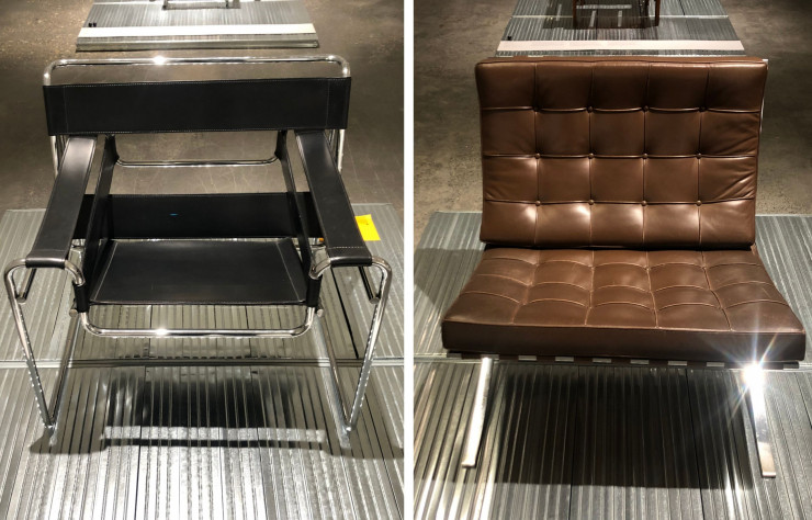 A gauche : La chaise Wassily de Marcel Breuer (1925). A droite : Fauteuil Barcelona de Mies van der Rohe (1929).