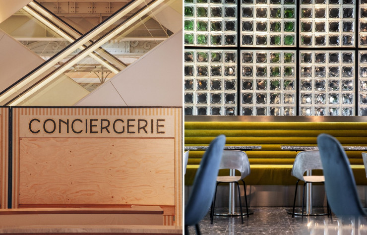 A gauche : La conciergerie accueille les clients en quête de renseignement sur l’une des 600 marques présentées… A droite : Le restaurant Voyage Samaritaine.