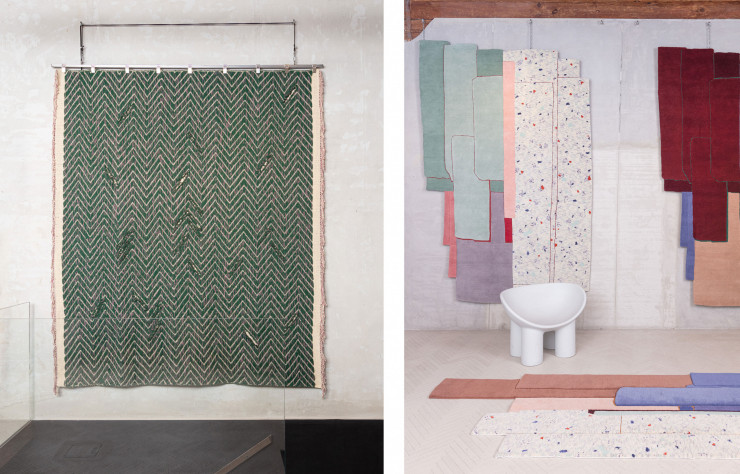 À gauche, tapis Cultivate de Yuri Himuro. À droite, Patcha de Patricia Urquiola.