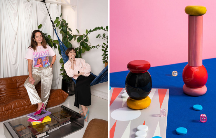 À gauche, Olivia da Costa et Elsa Muse. À droite, moulin à épices by Ettore Sottsass – Alessi 100 Values Collection