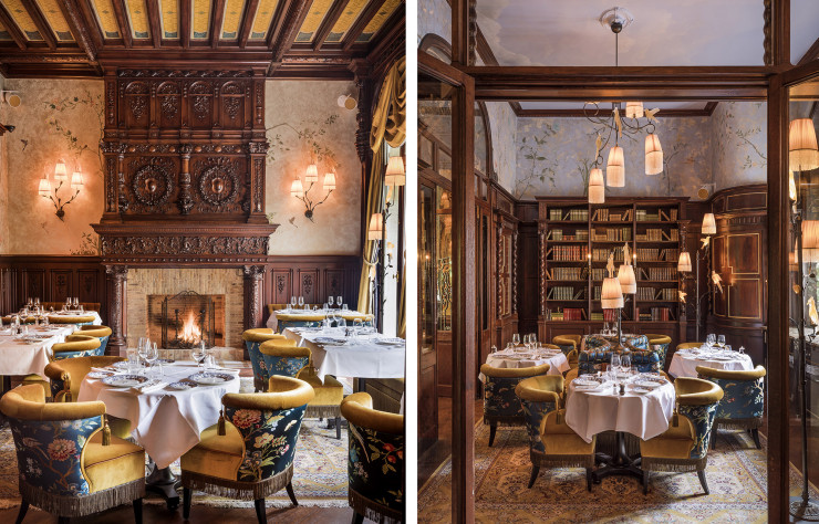 Cheminées et bibliothèques rendent le restaurant presque familier.