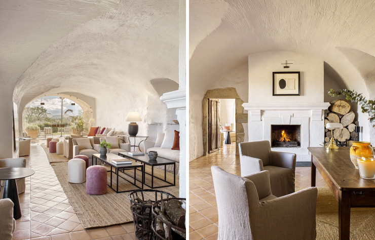 Tommettes au sol, voûtes qui donnent du relief à l’espace : le Mas de Torrent célèbre l’architecture originelle de son bâtiment.