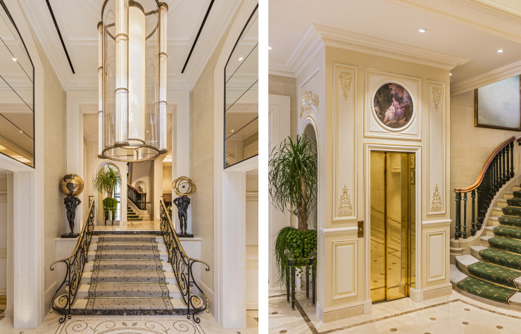 Le fer forgé des rampes d’escalier côtoie alors la mosaïque, les bas-reliefs et le bronze d’une impressionnante lanterne sur-mesure, Art déco, dessinée par l’architecte d’intérieure et signée Delisle, un bronzier et ferronnier d’art à l’habileté perpétuée depuis le 19e siècle.
