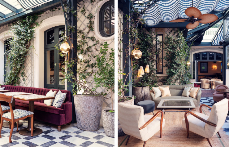 A gauche, le Winter Garden du Soho house Paris.